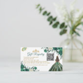 Emerald Green Bloemen Quinceañera QR Gift Registry Informatiekaartje (Staand voorkant)