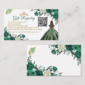 Emerald Green Bloemen Quinceañera QR Gift Registry Informatiekaartje (Voorkant / Achterkant)