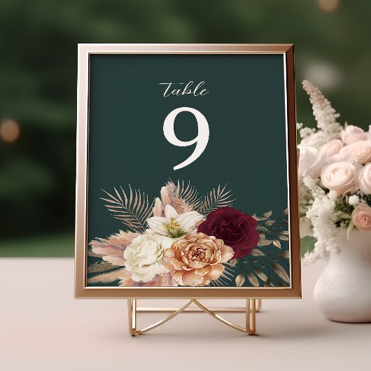 Emerald Green Bloemen Trouwtafel Nummer Kaart