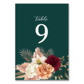 Emerald Green Bloemen Trouwtafel Nummer Kaart (Voorkant)