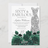 Emerald Green Bloemen & Zilveren jurk 60e verjaard Kaart (Voorkant)