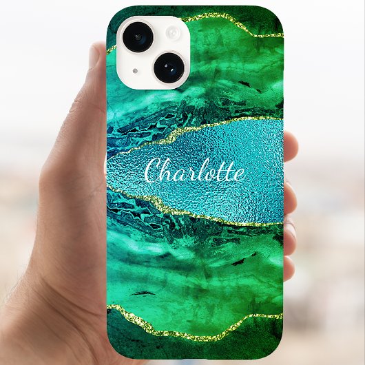 Emerald green blue agate marmer name script Case-Mate iPhone case