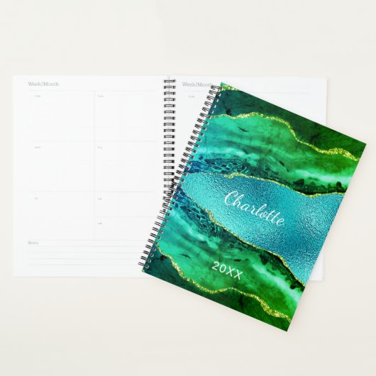 Emerald green blue agate marmer name script planner (Display)