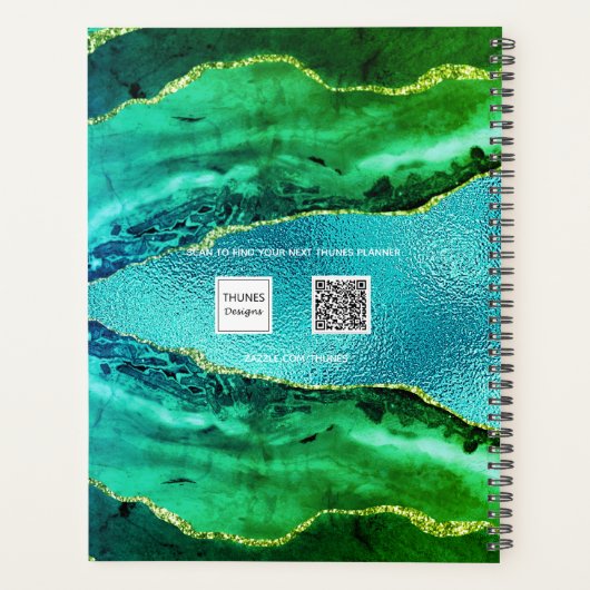 Emerald green blue agate marmer name script planner (Achterkant)