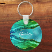 Emerald green blue agate marmer name script sleutelhanger (Voorkant)