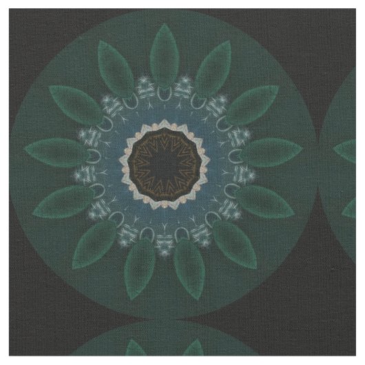 Emerald Green Blue Gold Modern Floral Stof (Close Up)