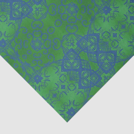 Emerald Green & Blue Stylish Bohemian Pattern Tissuepapier (Detail)