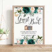 Emerald Green Blush Bloemen Gastenboek Fotobord Poster