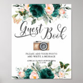 Emerald Green Blush Bloemen Gastenboek Fotobord Poster (Voorkant)