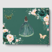 Emerald Green Blush Floral Princess Quinceañera Gastenboek (Achterkant)