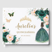 Emerald Green Blush Floral Princess Quinceañera Gastenboek (Voorkant)