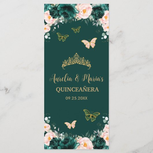Emerald Green Blush Floral Twins Birthday Menu (Achterkant)