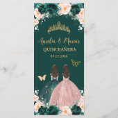 Emerald Green Blush Floral Twins Quinceañera Menu (Achterkant)