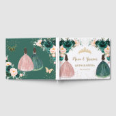 Emerald Green Blush Pink Floral Twins Quinceañera Gastenboek (Volledig)
