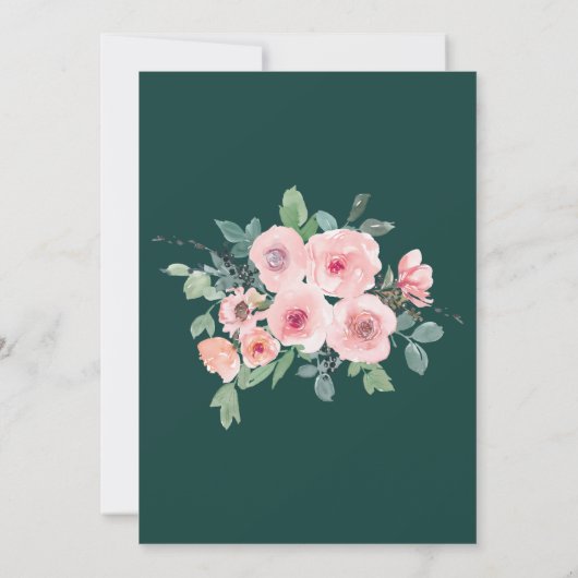Emerald Green Blush Pink Rustic Floral Wedding Kaart (Achterkant)