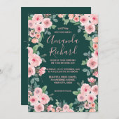 Emerald Green Blush Pink Rustic Floral Wedding Kaart (Voorkant / Achterkant)