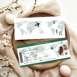 Emerald Green Boarding Pass Ticket Bruiloft Save The Date