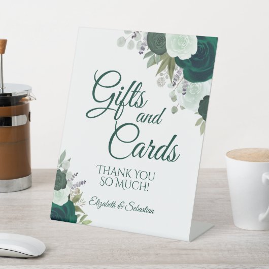 Emerald Green Boho Bloemen Geschenken & Kaarten Br Reclamebord Met Voetstuk (Insitu)