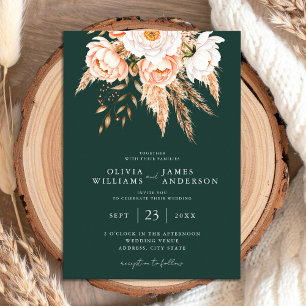 Emerald Green Boho Chic Bloemen Huwelijk Kaart