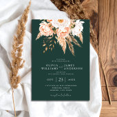 Emerald Green Boho Chic Bloemen Huwelijk Kaart