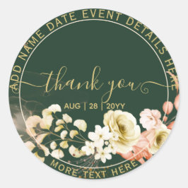 Emerald Green Boho Floral Wedding Ronde Sticker