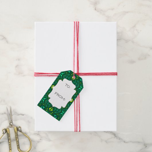 Emerald Green Boho Pattern Gift Label Cadeaulabel (Met Touw)