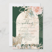 Emerald Green BOHO Peach Pampas Grass Wedding Kaart (Voorkant)