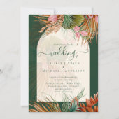 Emerald Green Boho Tropical Pampas Grass Wedding Kaart (Voorkant)