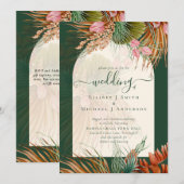 Emerald Green Boho Tropical Pampas Grass Wedding Kaart (Voorkant / Achterkant)