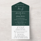 Emerald Green Boho Unique Elegant Script Wedding All In One Uitnodiging (Binnen)