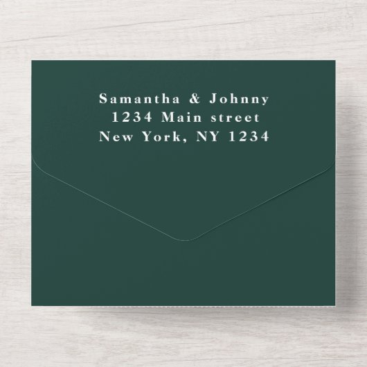 Emerald Green Boho Unique Elegant Script Wedding All In One Uitnodiging (Achterkant)