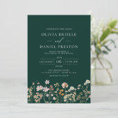 Emerald Green Boho Wildflower Garden Wedding Kaart (Staand voorkant)