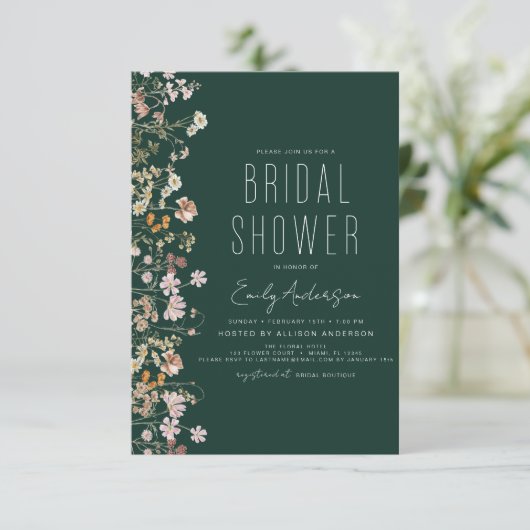 Emerald Green Boho Wildflower Vrijgezellenfeest Kaart (Staand voorkant)