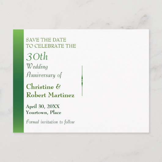 Emerald Green Bokeh Bewaar de datum 30e Jubileum Aankondigingskaart (Achterkant)