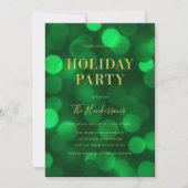 Emerald Green Bokeh Lights Faux Gold Holiday Party Kaart (Voorkant)