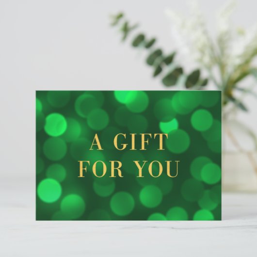 Emerald Green Bokeh Lights Gold Gift Certificate (Staand voorkant)