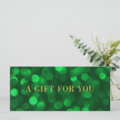 Emerald Green Bokeh Lights Gold Gift Certificate (Staand voorkant)