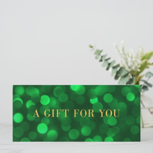 Emerald Green Bokeh Lights Gold Gift Certificate (Staand voorkant)
