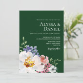 Emerald Green Bold Bloemen Waterverf bruiloft Kaart (Staand voorkant)