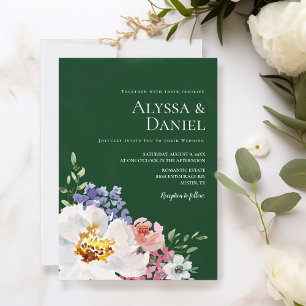 Emerald Green Bold Bloemen Waterverf bruiloft Kaart