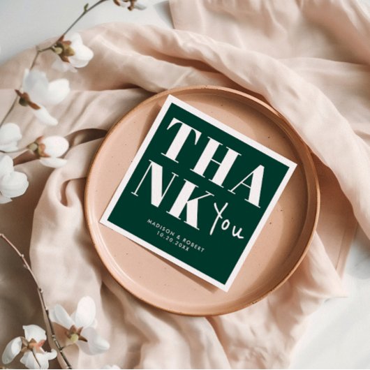 Emerald Green Bold Minimalist Bedankt bruiloft Servet