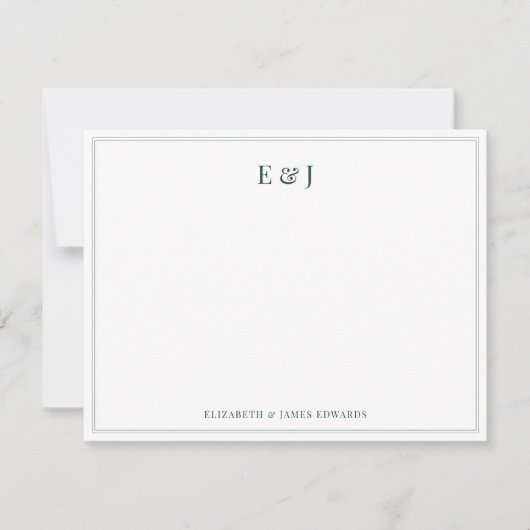 Emerald Green Border Elegant Couple Initials Notitiekaartje (Voorkant)