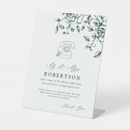 Emerald Green Botanical Audio Guestbook Reclamebord Met Voetstuk (Voorkant)