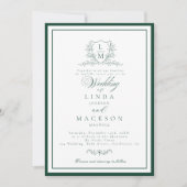 Emerald Green botanical crest monogram wedding Kaart (Voorkant)