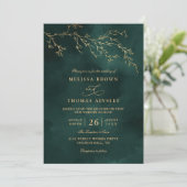 Emerald Green Botanical Elegant QR Code Wedding Kaart (Staand voorkant)