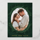 Emerald Green Botanical foto Save the Date Folie Uitnodiging (Voorkant)