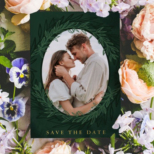 Emerald Green Botanical foto Save the Date Folie Uitnodiging