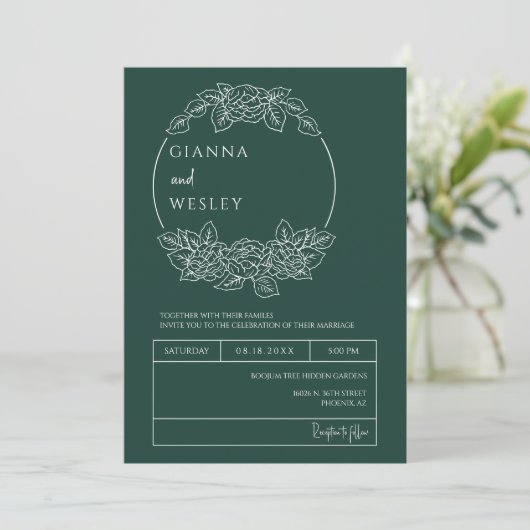 Emerald Green Botanical Line Art QR Code Foto Kaart (Staand voorkant)