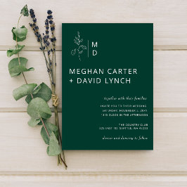 Emerald Green Botanical Monogram Weddenschap Kaart