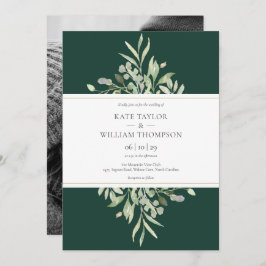 Emerald Green Botanical Photo Wedding Invitation Kaart